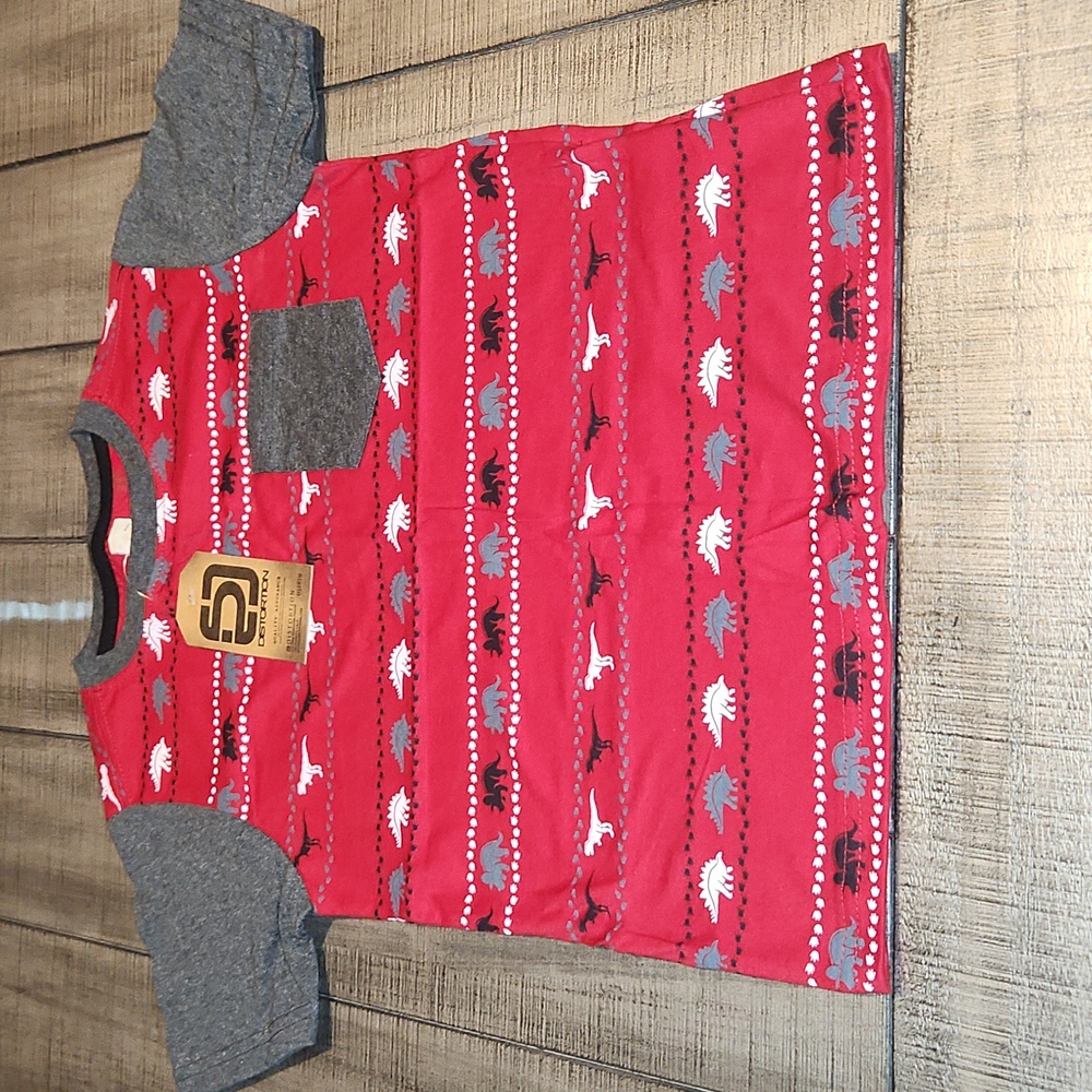 NWT DISTORTION Red and Gray Dinosaur Print Kids Tee